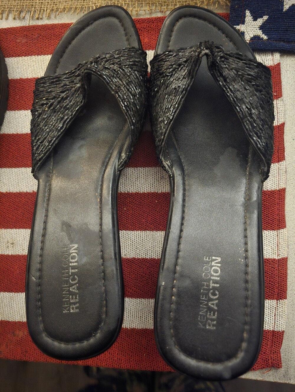 Kenneath Cole Leather Wedge Sandals With Beaded Straps